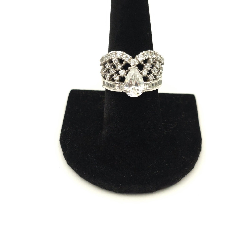 Silver Tone & Clear Glass Rhinestone Ring Adjustable Tear Drop